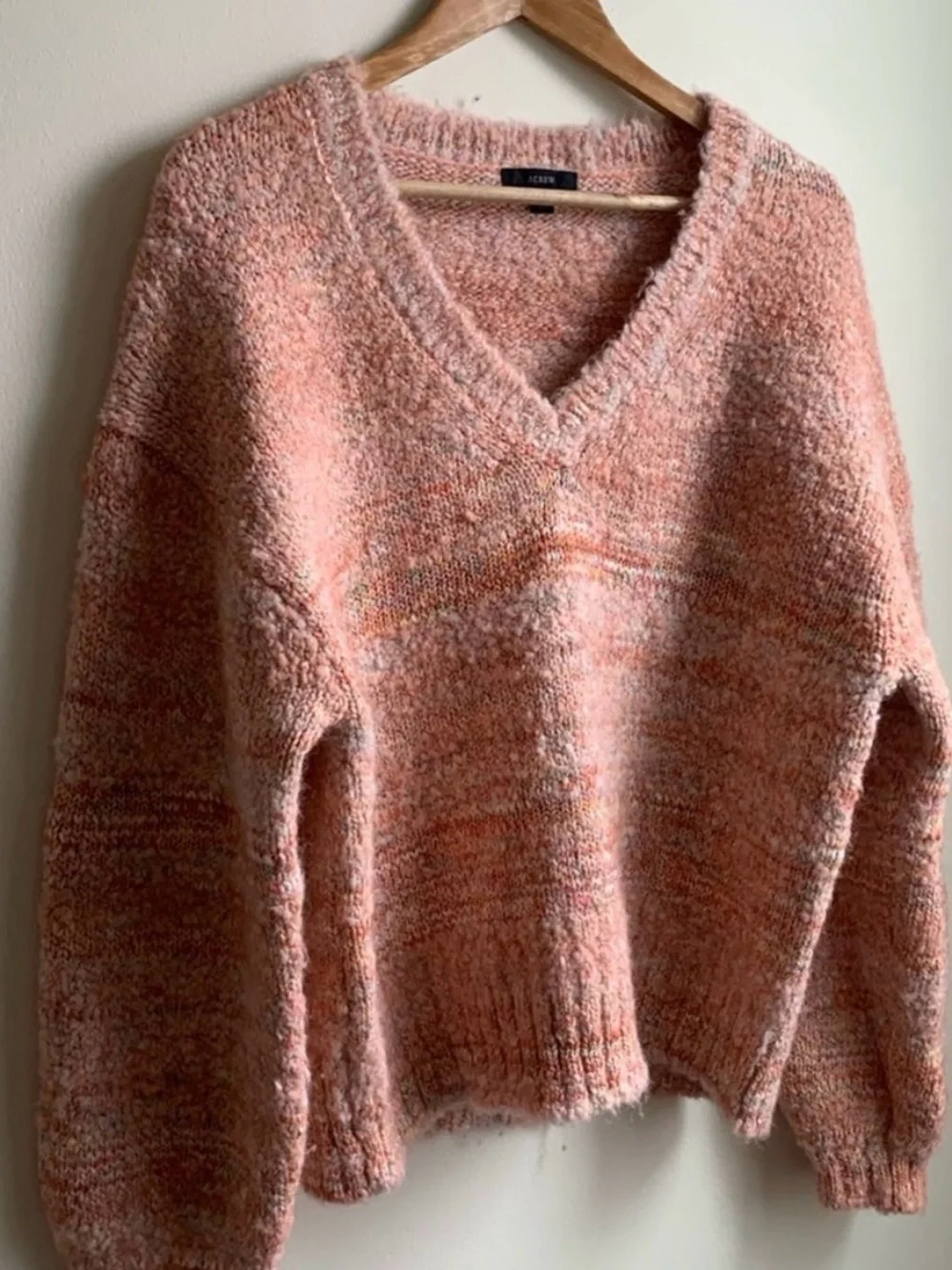 J. Crew Space Dye Orangle Multi Pink Bouclé V-Neck Sweater